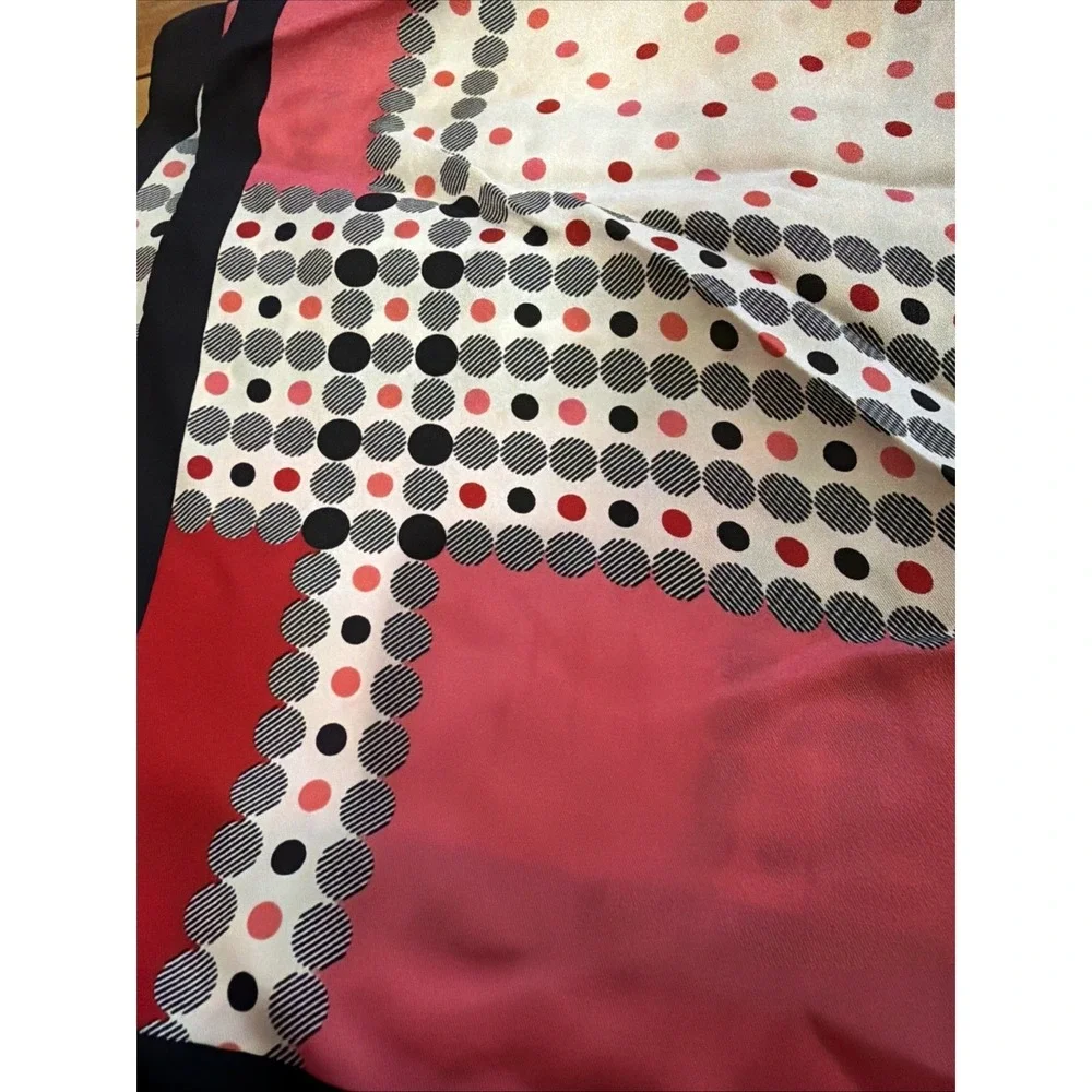 Oscar de La Renta Featherweight Silk Scarf Polka Dot Red Pink Vintage